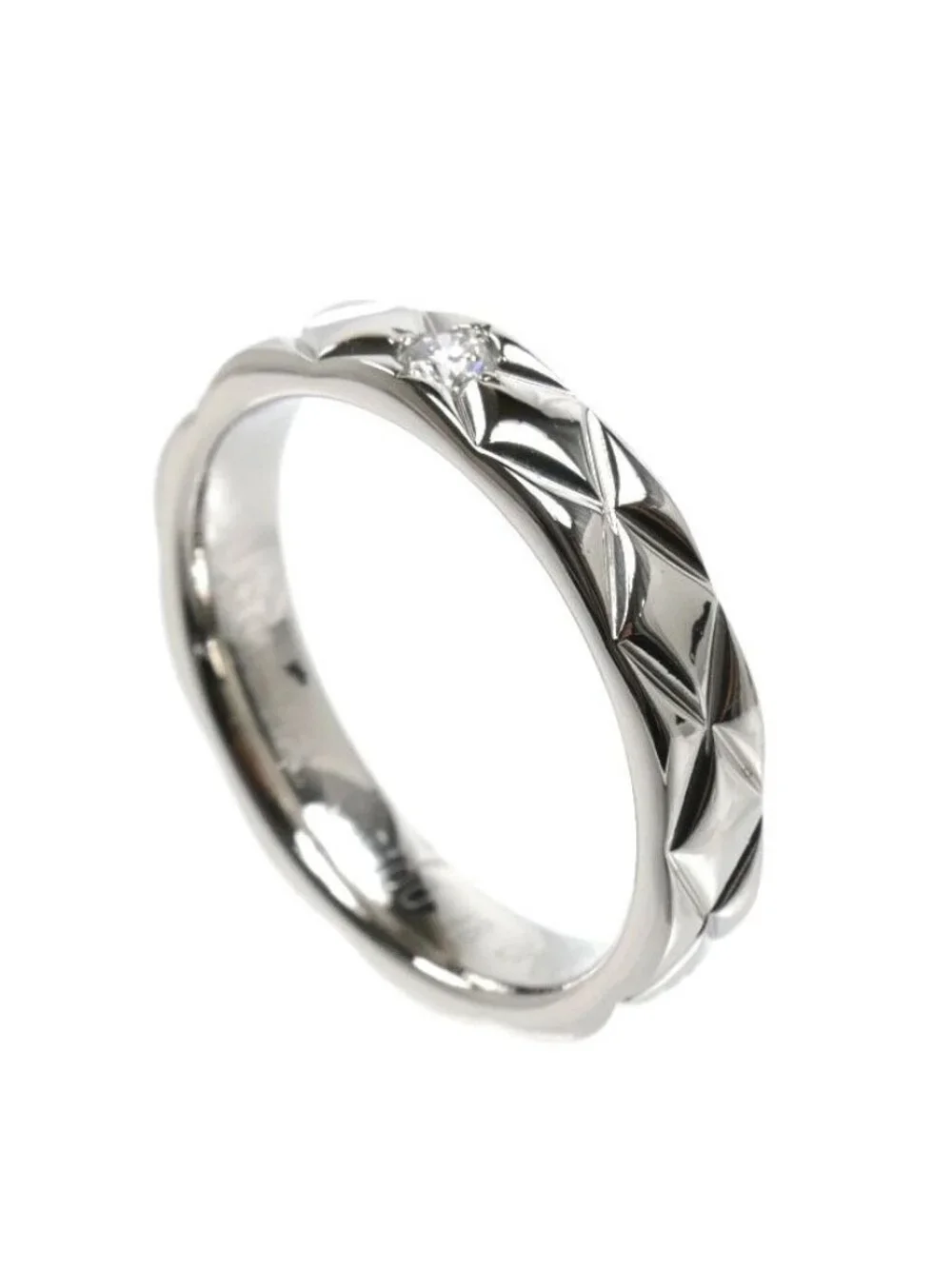 Chanel Platinum Quilted Ring Diamond 48 Vintage